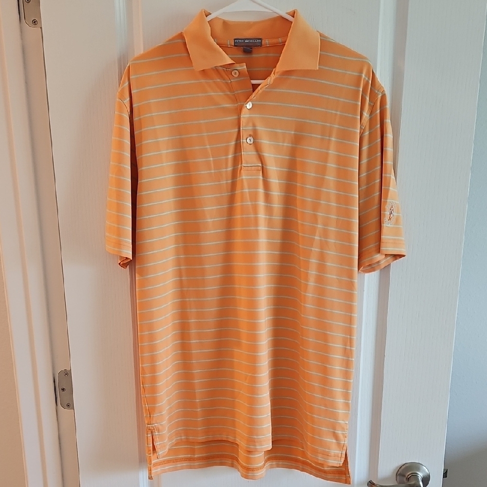 Peter Millar Men's Orange Striped Polo Shirt M
